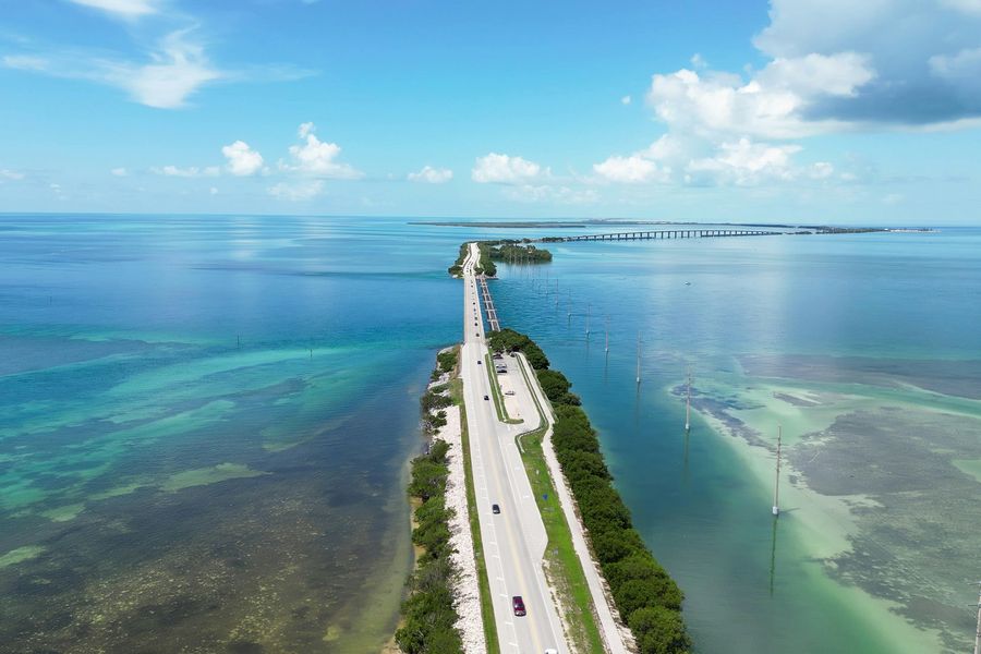 Aerial view of the Overseas Highway crossing the Florida Keys