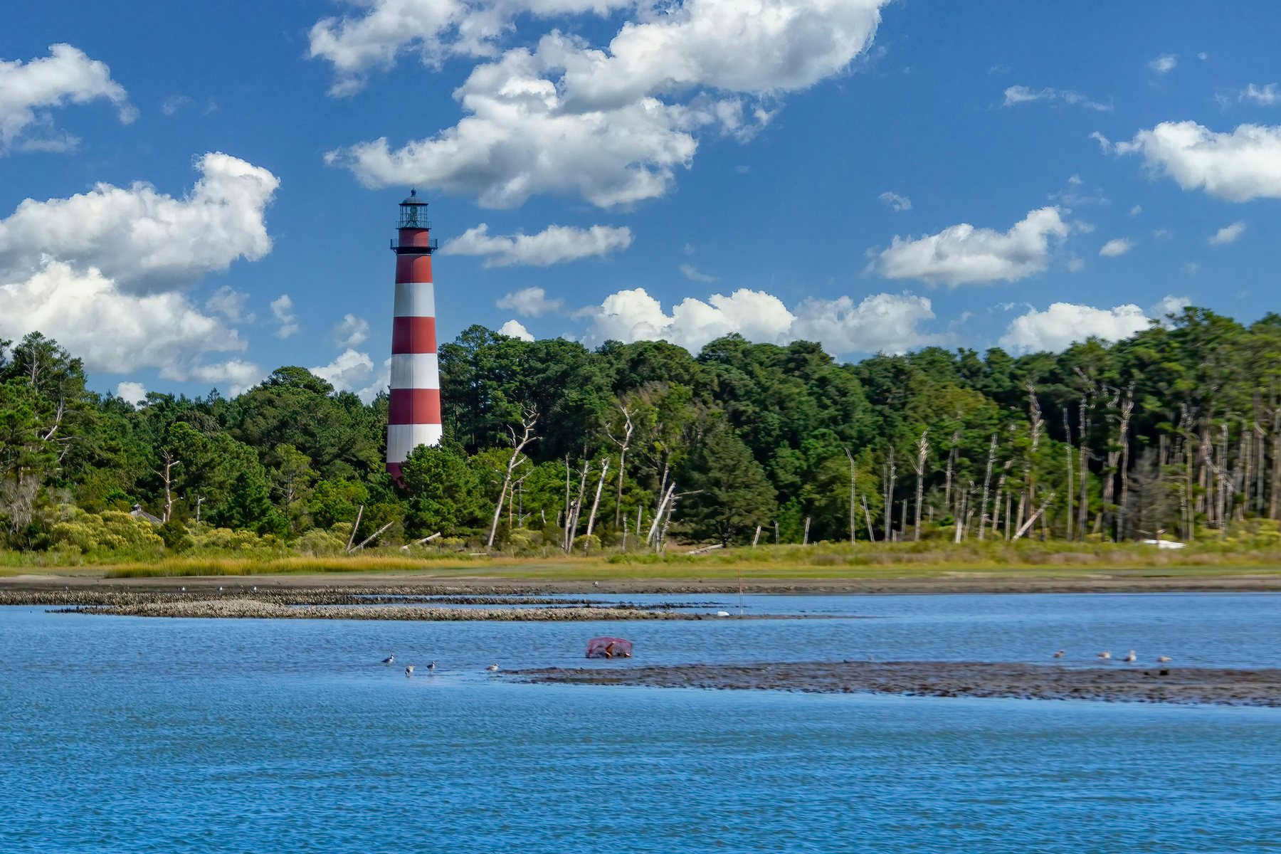 Red and white striped Assateague Lighthouse