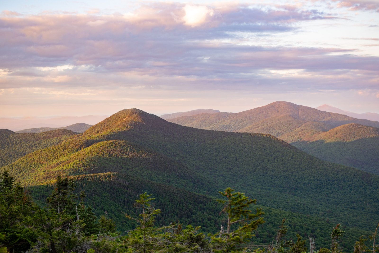 Green Mountain ridges in Vermont at sunrise