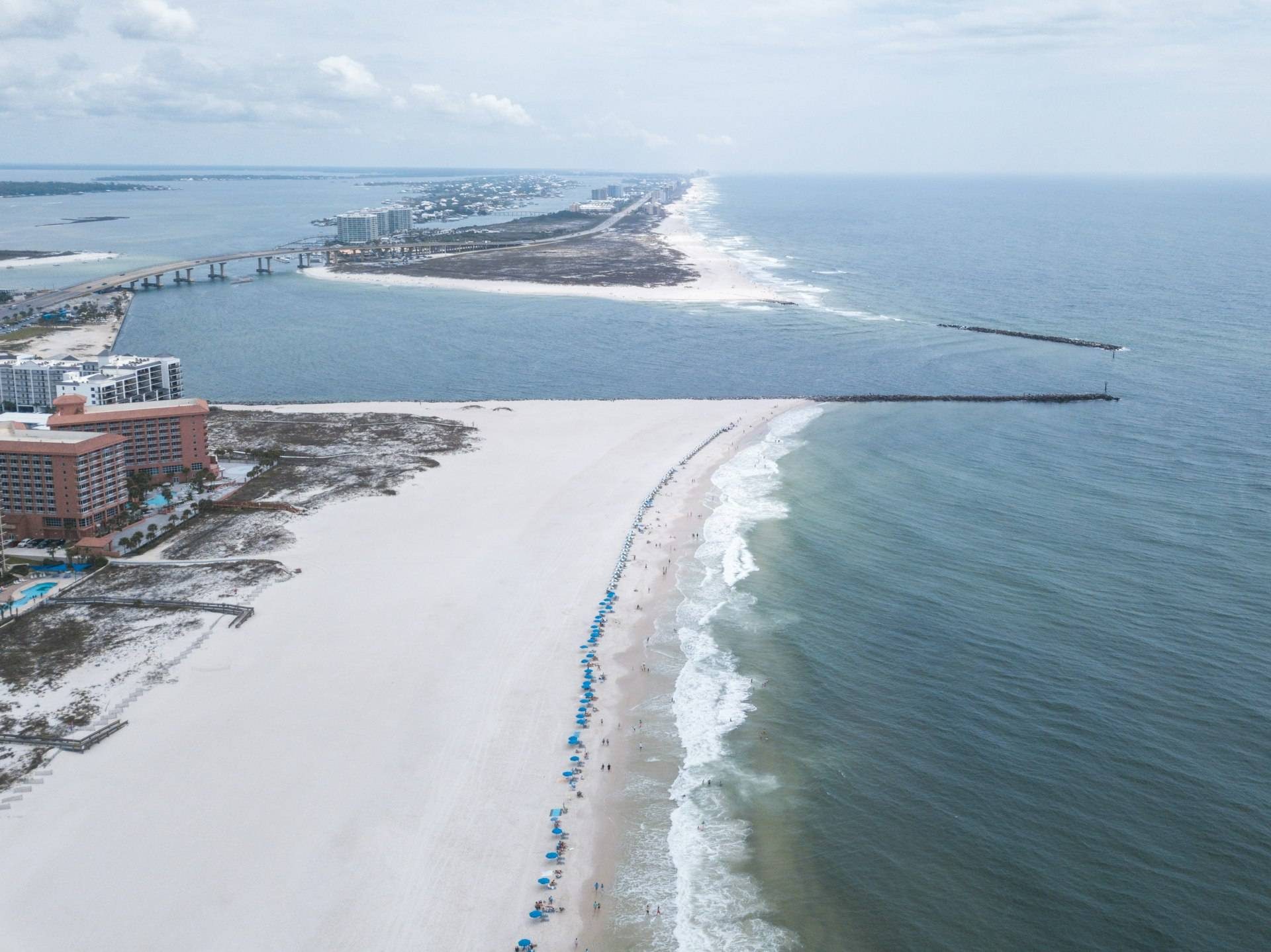 Aerial view along the beach at Orange Beach, Alabama