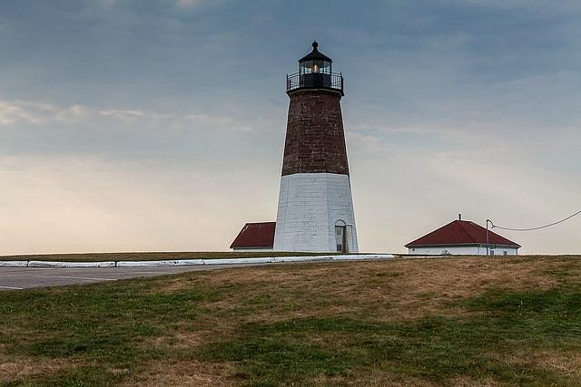Lighthouse and shoreline at Point Judith