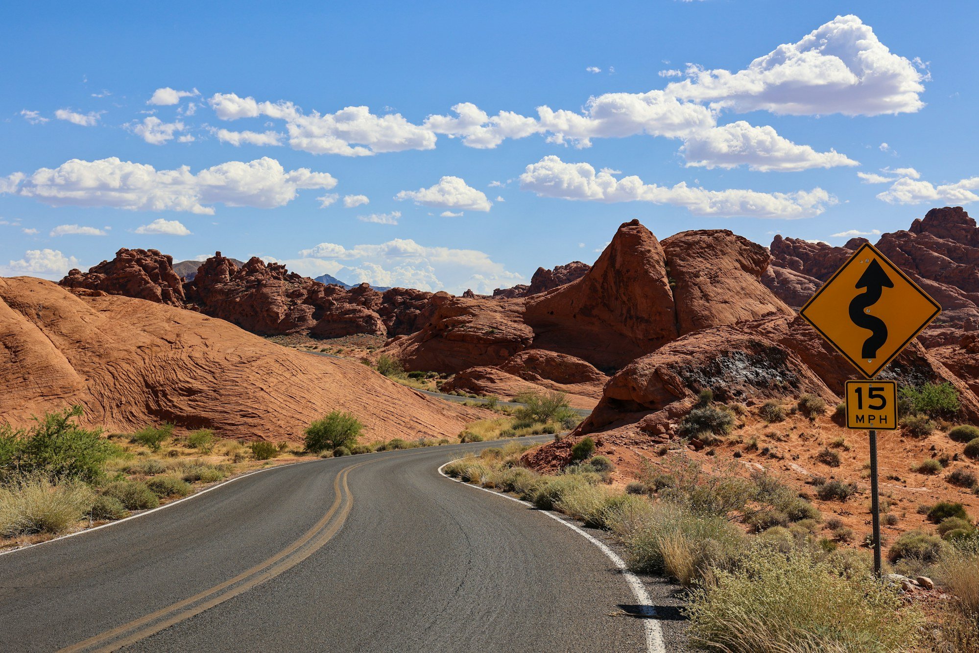 Valley of Fire State Park road and rock